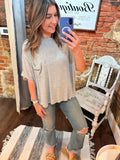 Luxe Ribbed Tee- Gray