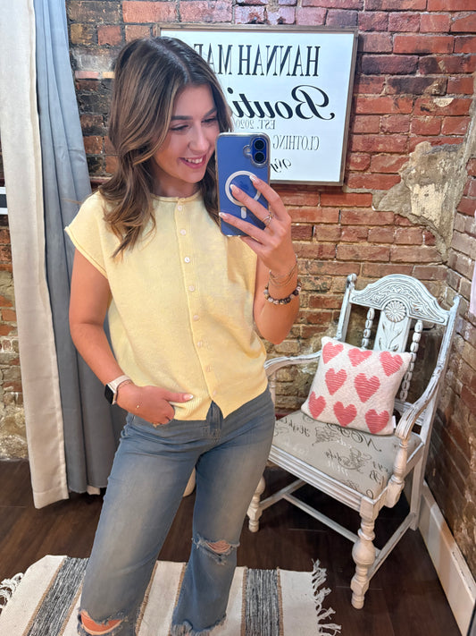Summer Knit Sweater Top- Yellow