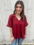 Cara Collared Top-Maroon