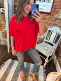 Luxe Ribbed Tee- Red