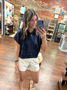 Cozy Hoodie Top- Navy