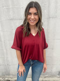 Cara Collared Top-Maroon