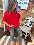 Luxe Ribbed Tee- Red