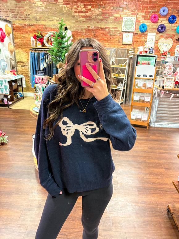 Navy Bow Sweater