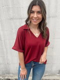 Cara Collared Top-Maroon